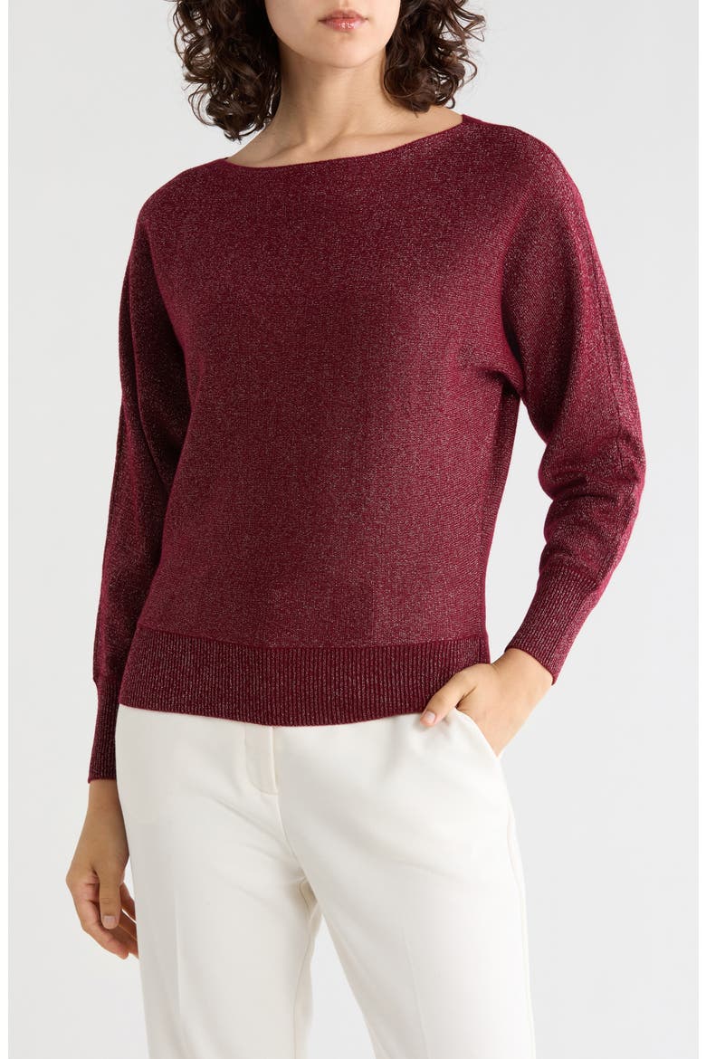 Metallic Boatneck Sweater, Main, color, BORDEAUX