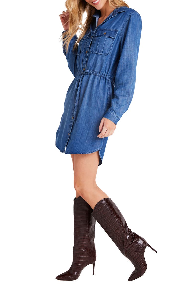 Utility Long Sleeve Drawstring Waist Shirtdress, Alternate, color, MOONLIT HAZE WASH