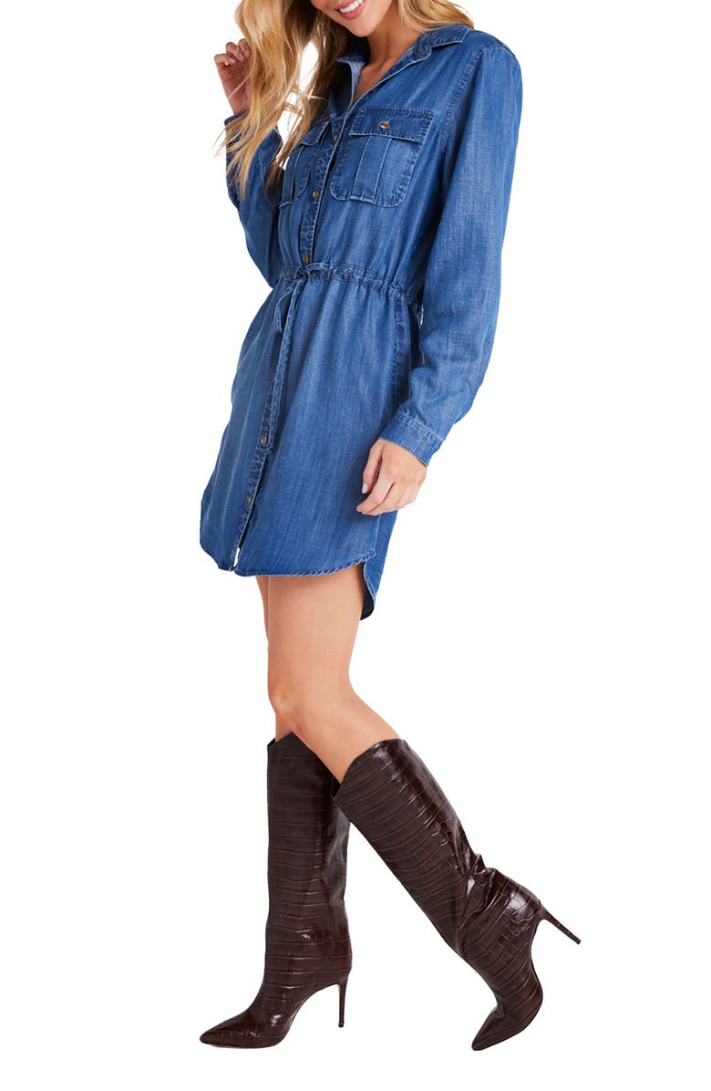 Bella Dahl Utility Long Sleeve Drawstring Waist Shirtdress, Alternate, color, Moonlit Haze Wash