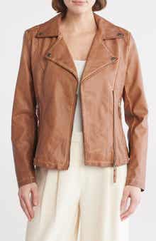 MAX STUDIO MAXSTUDIO Washed Faux Leather Moto Jacket