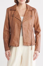 MAX STUDIO MAXSTUDIO Washed Faux Leather Moto Jacket