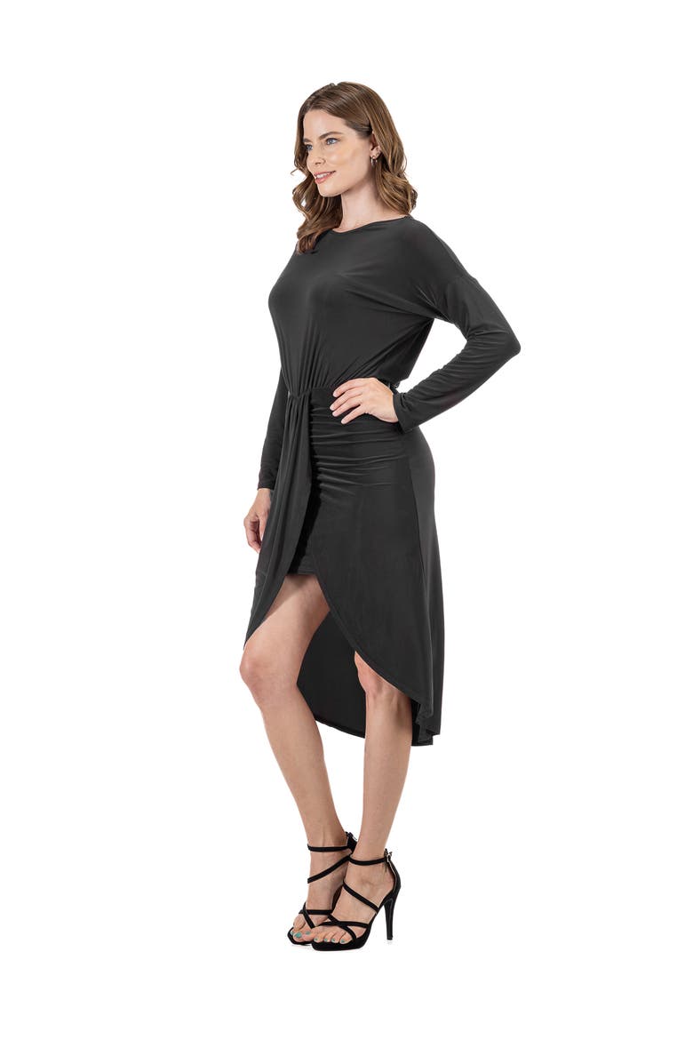 Long Sleeve Dressy Tulip Skirt Knee Length Dress, Alternate, color, Black