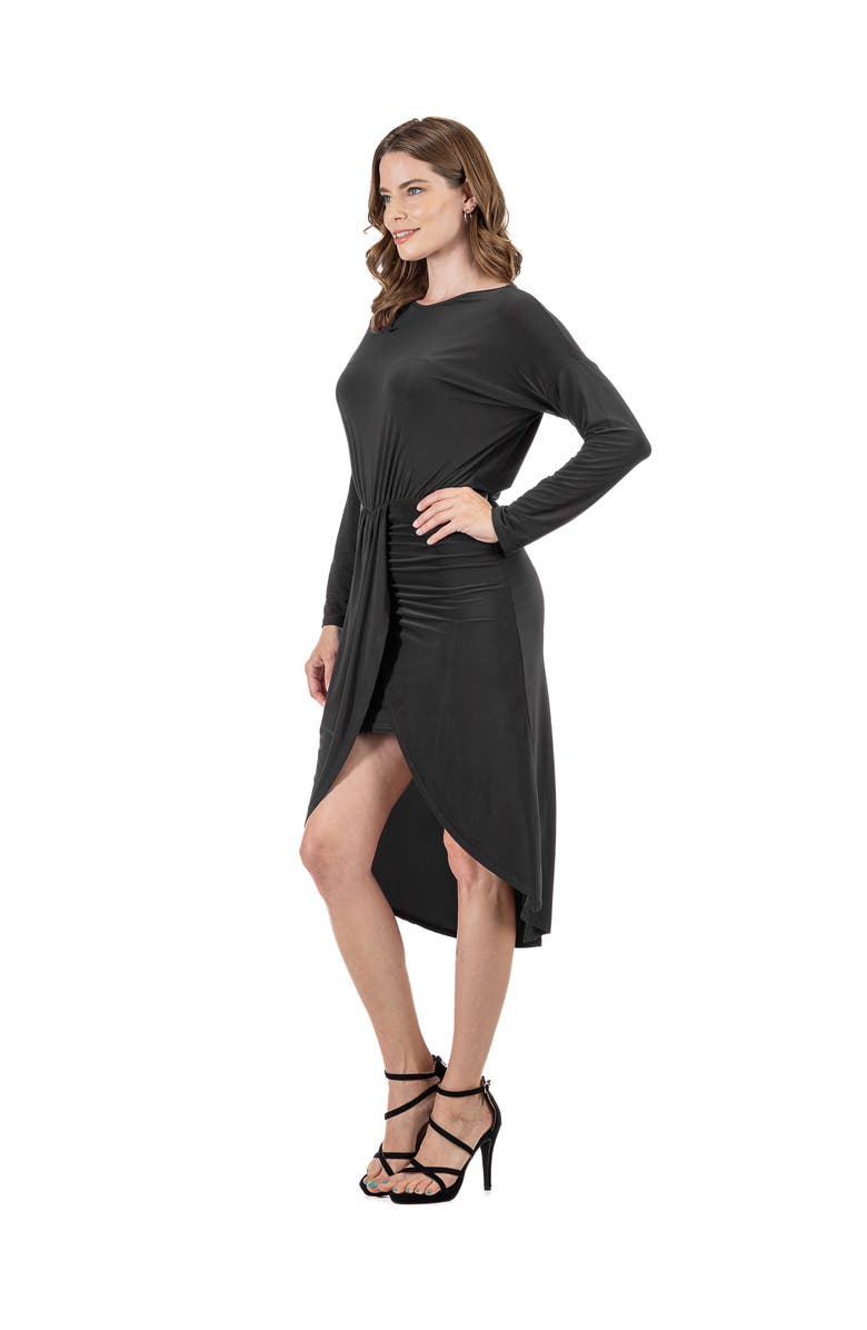 24seven Comfort Apparel Long Sleeve Dressy Tulip Skirt Knee Length Dress, Alternate, color, Black