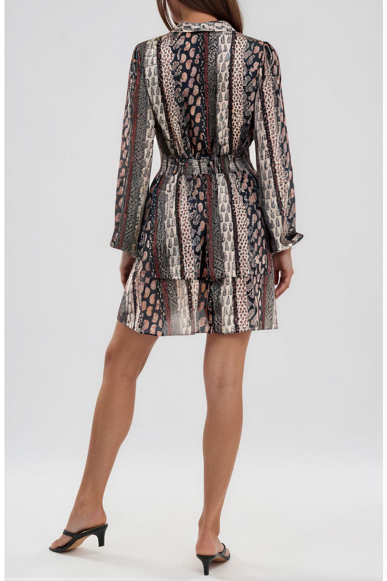 Belted Tiered Long Sleeve Satin Dress, Alternate, color, NAVY RUST