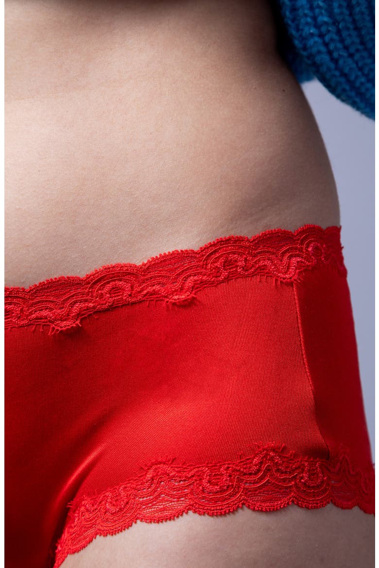 Soft Silk Lace Trim Silk Briefs, Alternate, color, FIERY RED