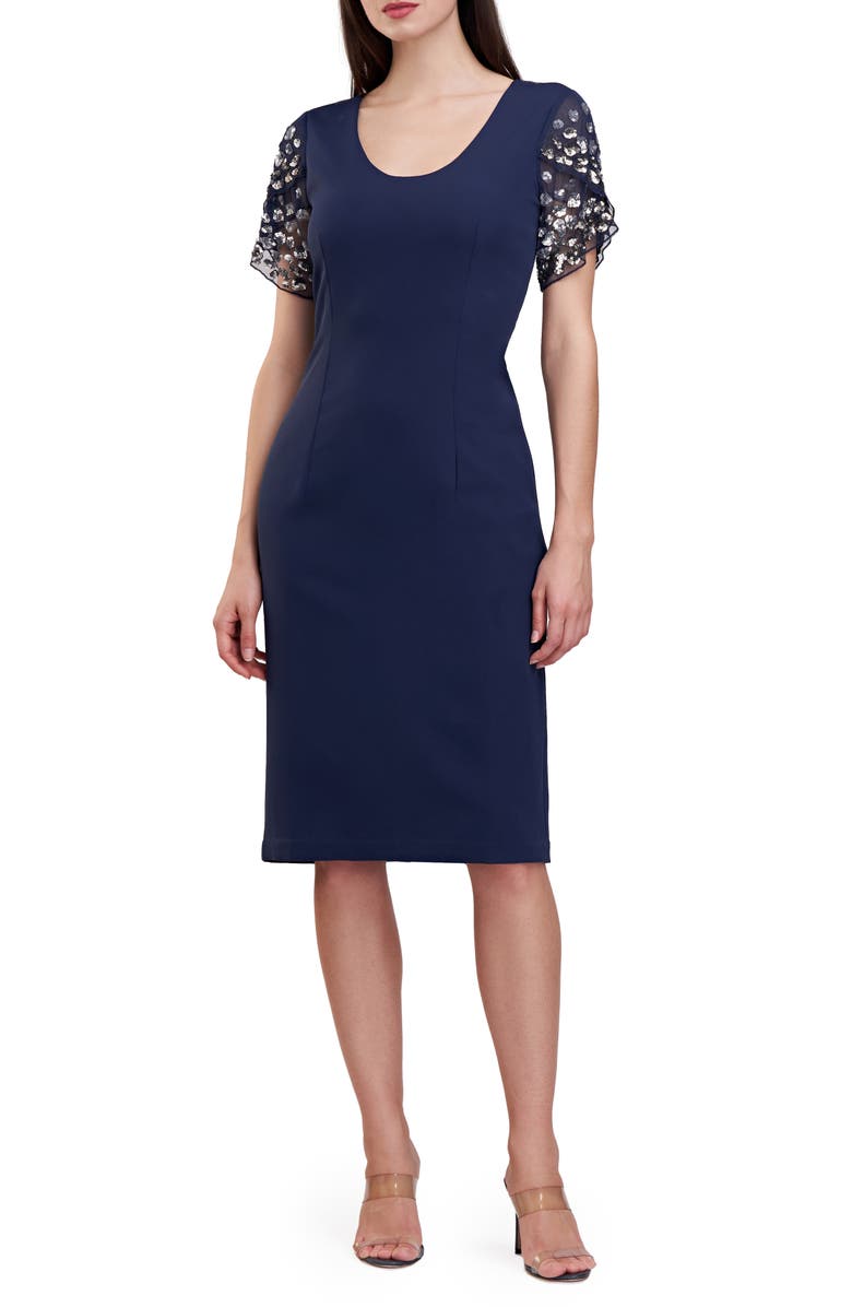 JS Collections Jessie Bead Embellished Cocktail Dress, Main, color, Deep Navy