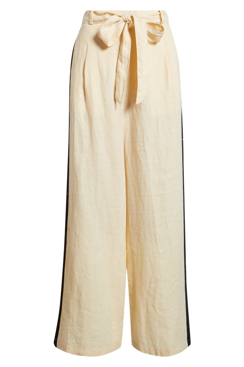 Side Stripe Linen Drawstring Pants, Alternate, color, ECRU