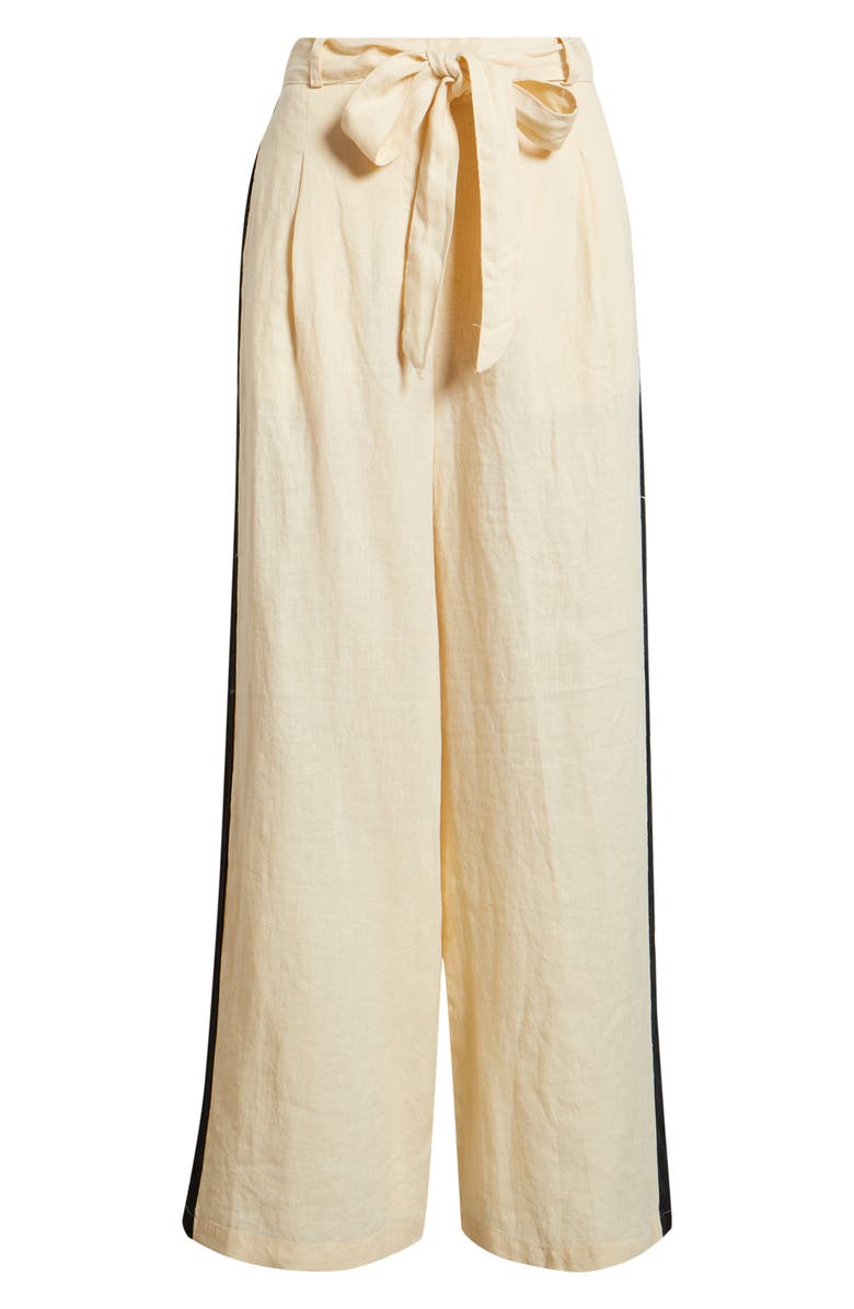 MANGO Side Stripe Linen Drawstring Pants, Main, color, Ecru
