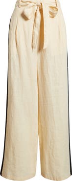 MANGO Side Stripe Linen Drawstring Pants