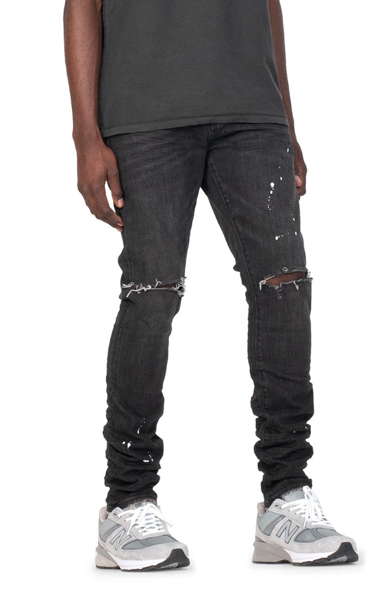 PURPLE BRAND PURPLE Ripped White Paint Skinny Jeans, Alternate, color, Black Over Spray