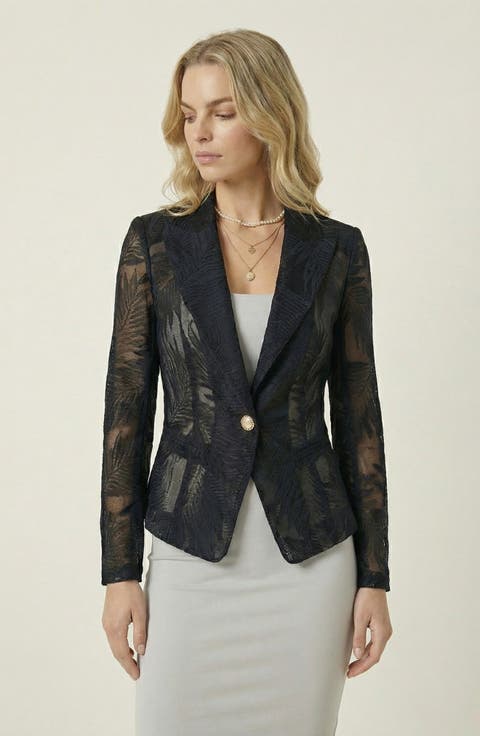 Sheer Lace Sleeved Tailored Blazer