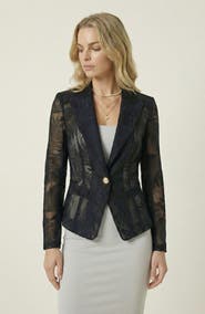 Modenaire Sheer Lace Sleeved Tailored Blazer