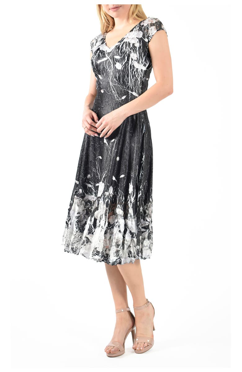 Komarov Dark Orchid Charmuese Cap Sleeve Dress, Alternate, color, Black Opium