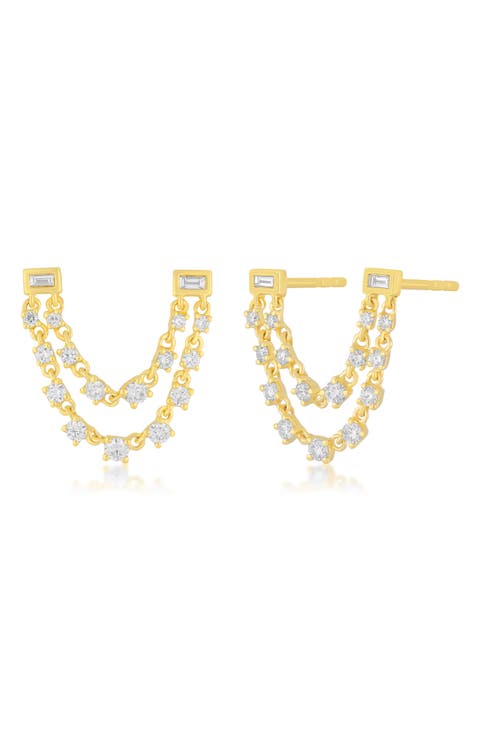 Diamond Chain Double Stud Earrings