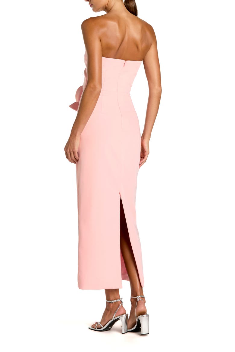 Women's Strapless Crepe Ankle Dress With 3D Satin Flowers, Alternate, color, Blush