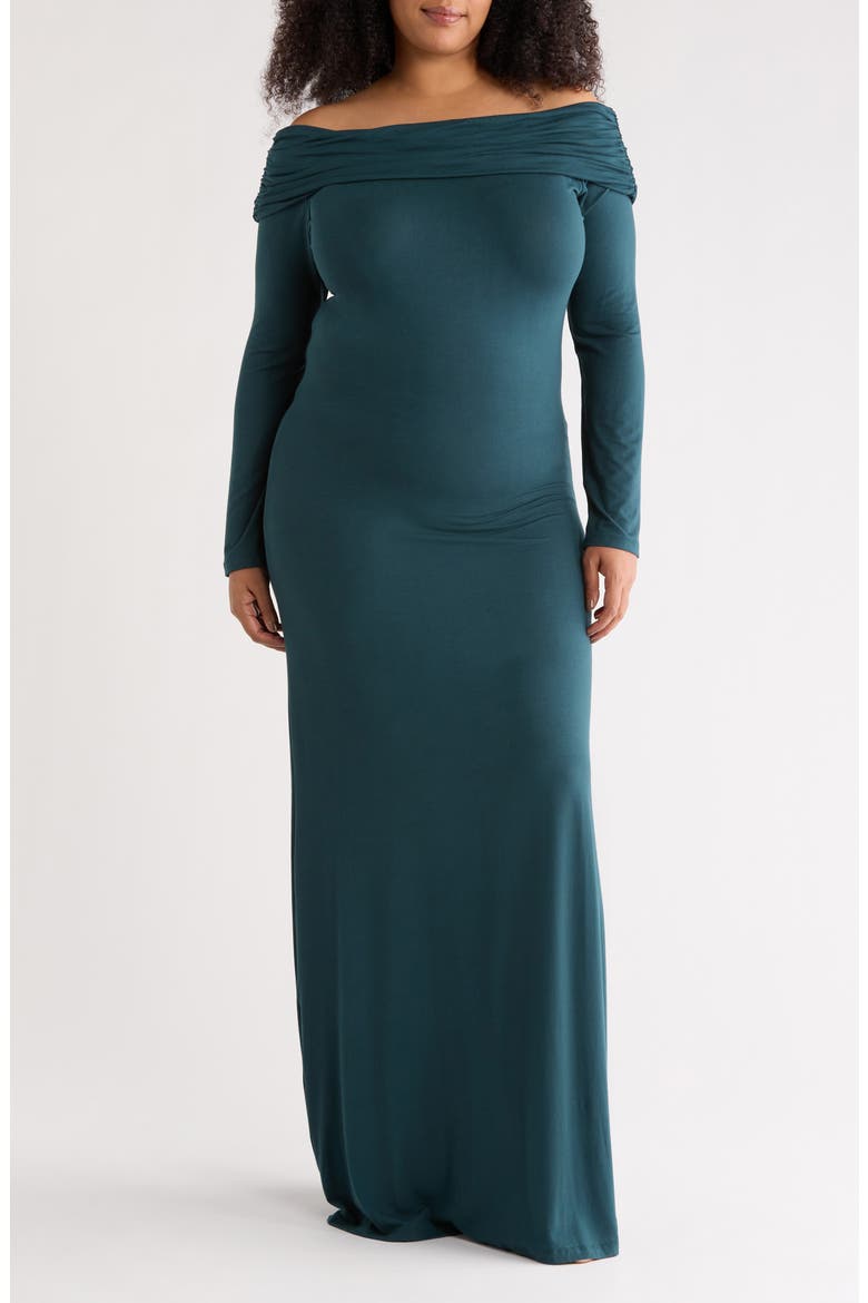 Off the Shoulder Long Sleeve Maxi Dress, Main, color, DARK GREEN