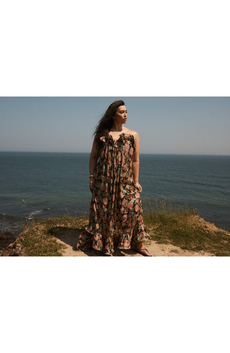 June + Vie Ruffled Metallic Maxi Dress, Main, color, Black Textured Wallflower