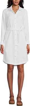 Lands' End Linen Long Sleeve Button Front Shirt Dress