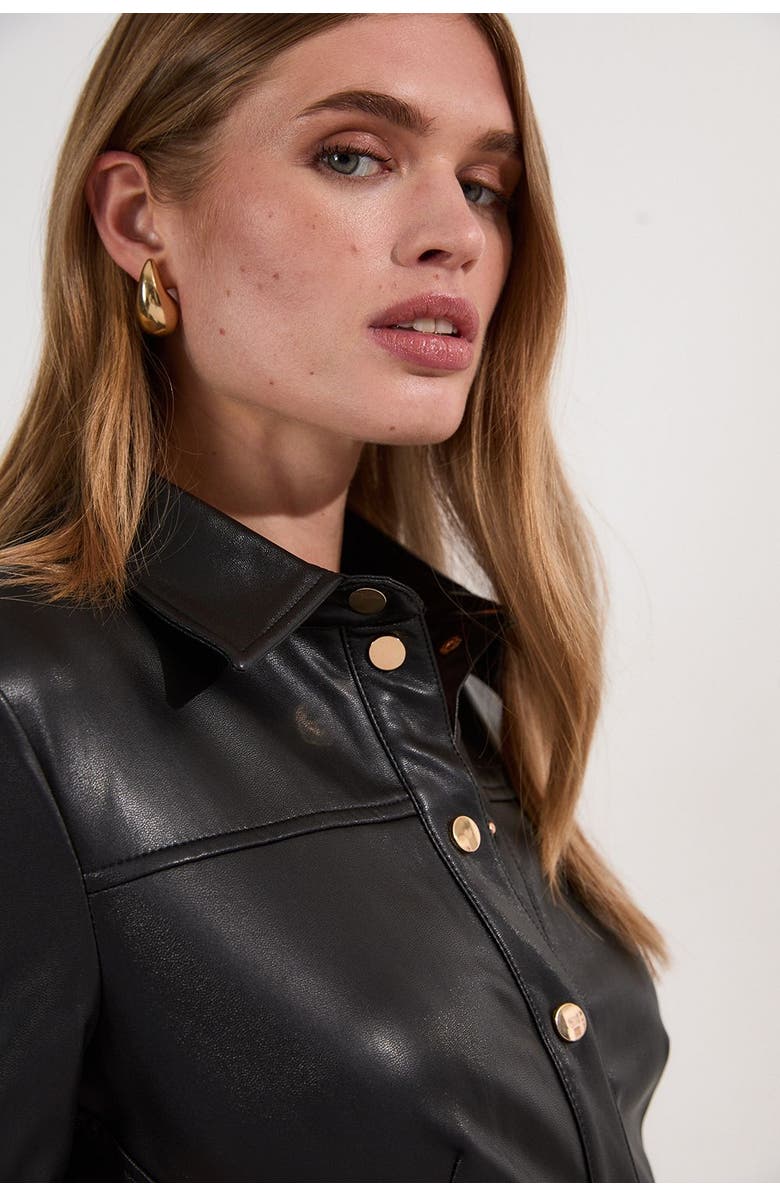 Karen Millen Faux Leather Belted Midi Shirt Dress, Alternate, color, Black