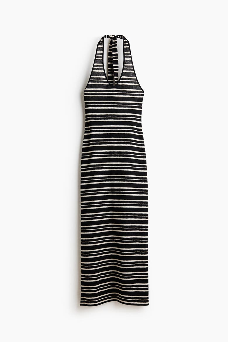 Knitted Halterneck Dress, Alternate, color, Black/striped