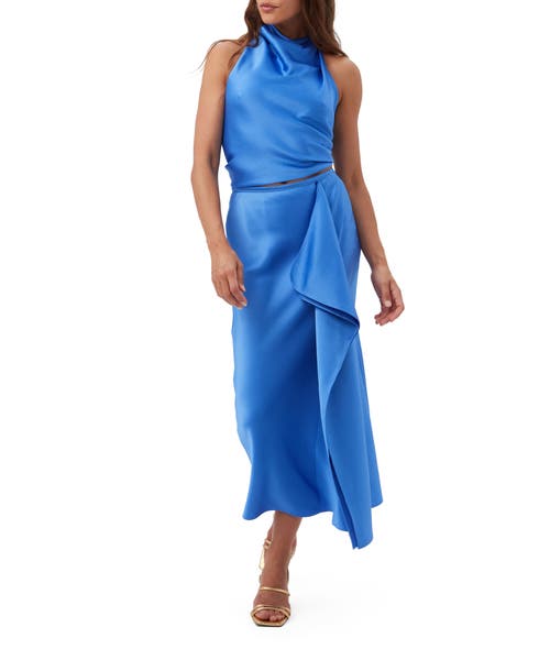 Trina Turk Lanika Satin Cowl Neck Halter Top In Beach Ball Blue