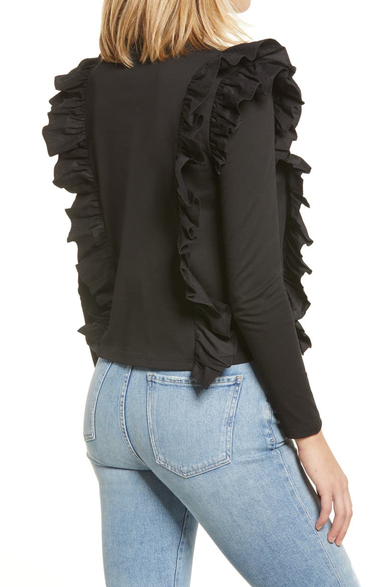 Poplin Ruffle Trim Shirt, Alternate, color, BLACK