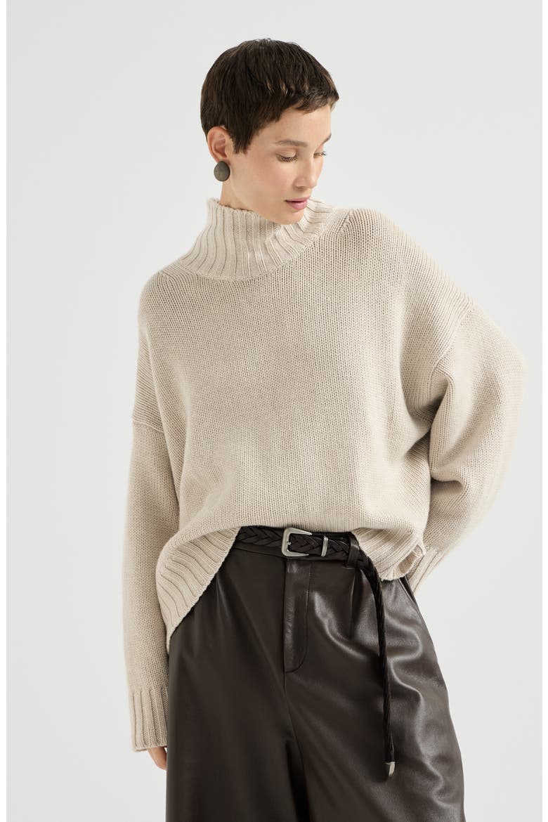 Cashmere turtleneck sweater with shiny zipper, Main, color, Buff