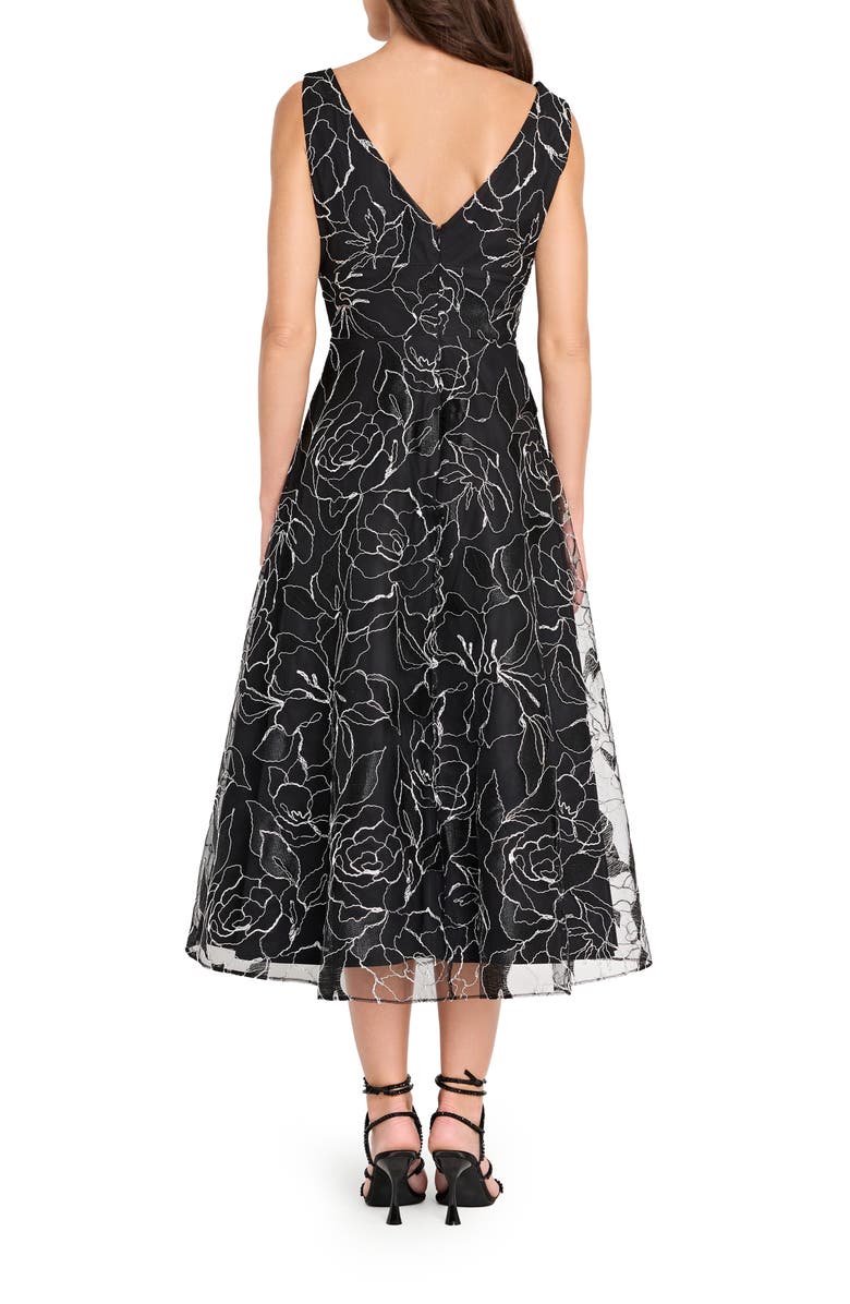 Tahari ASL Metallic Soutache Floral Lace Cocktail Midi Dress, Alternate, color, Black Silver