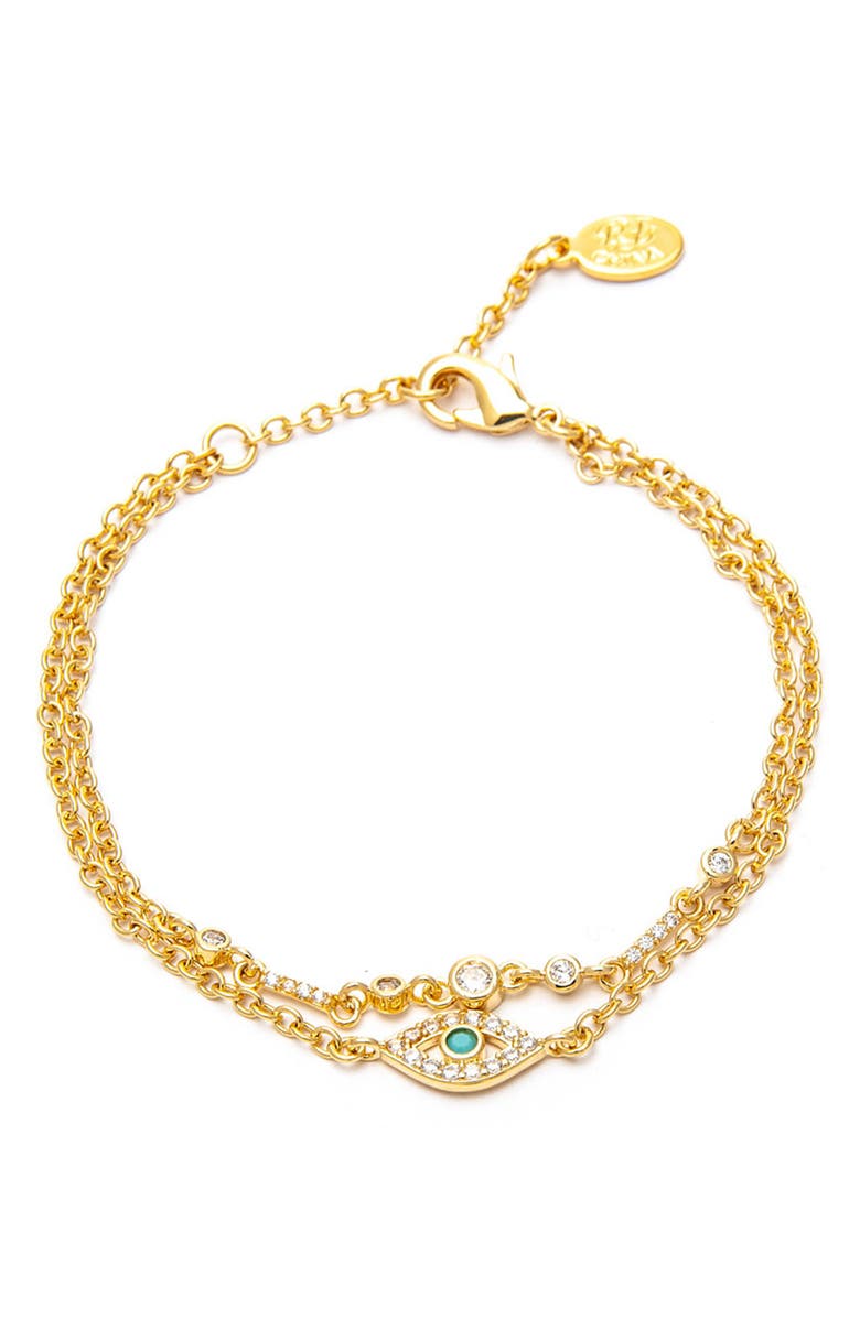 RIVKA FRIEDMAN 18K Yellow Gold Clad Crystal & CZ Evil Eye Layered Bracelet, Main, color, 