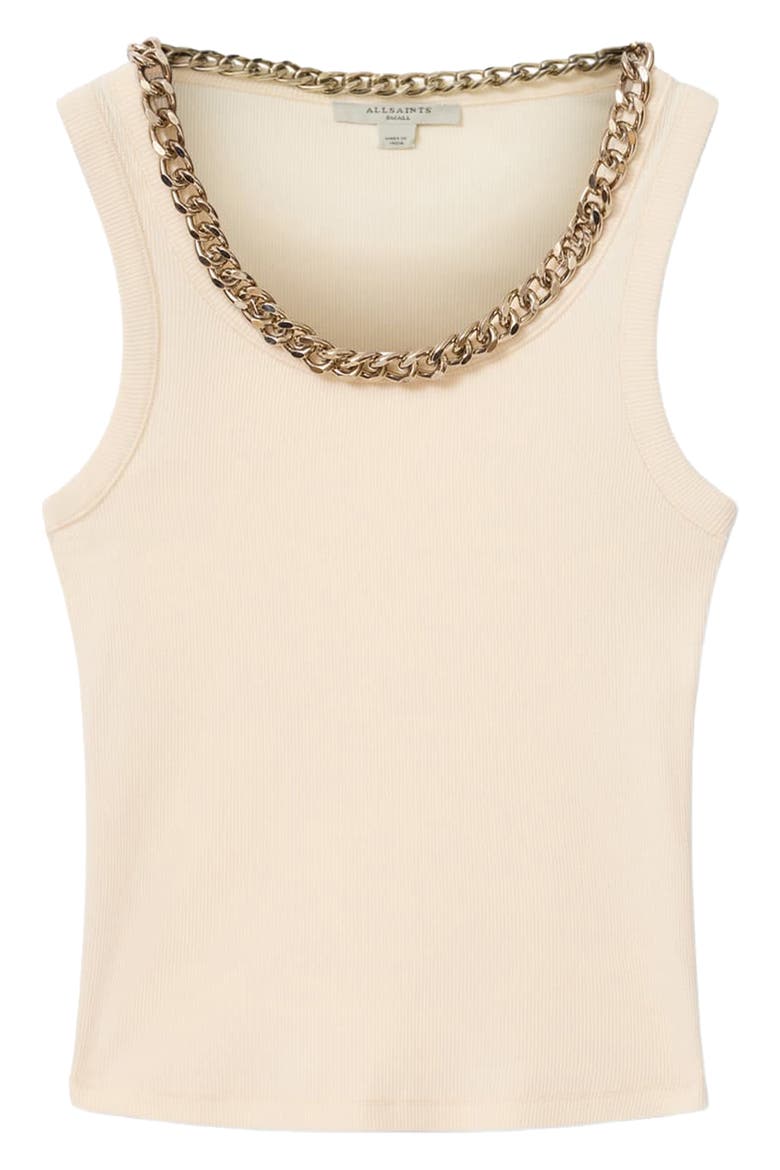 Lucy Chain Embellished Rib Knit Cotton Blend Tank, Alternate, color, MALLOW WHITE