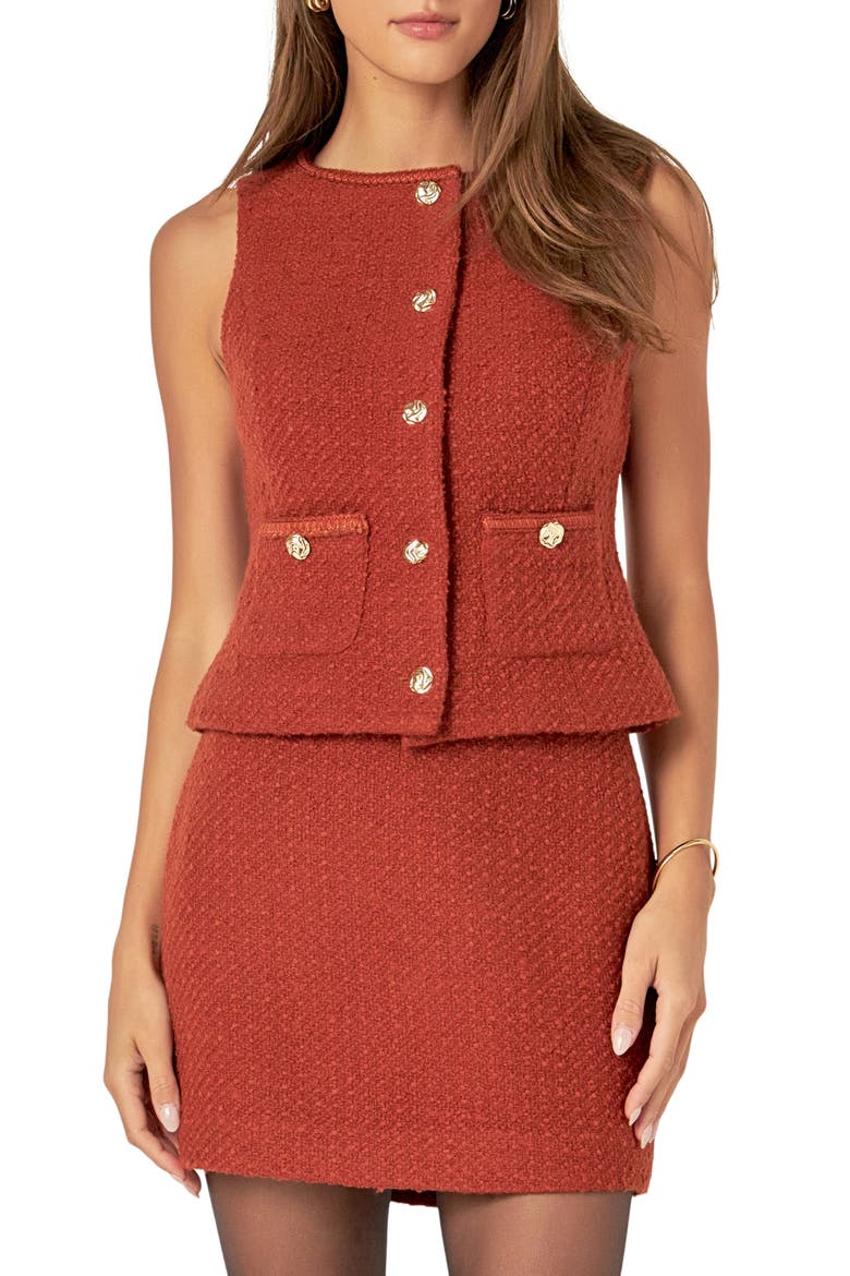 Crop Tweed Vest, Main, color, RUST