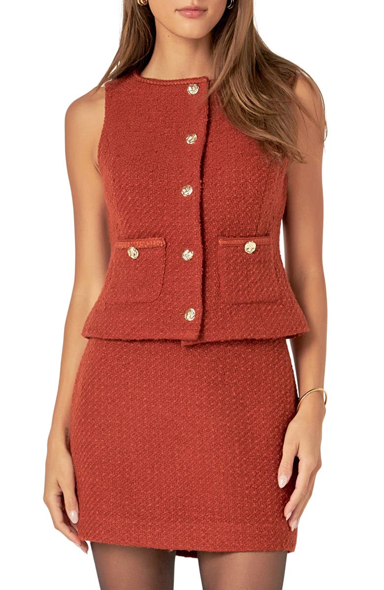 English Factory Crop Tweed Vest, Main, color, Rust