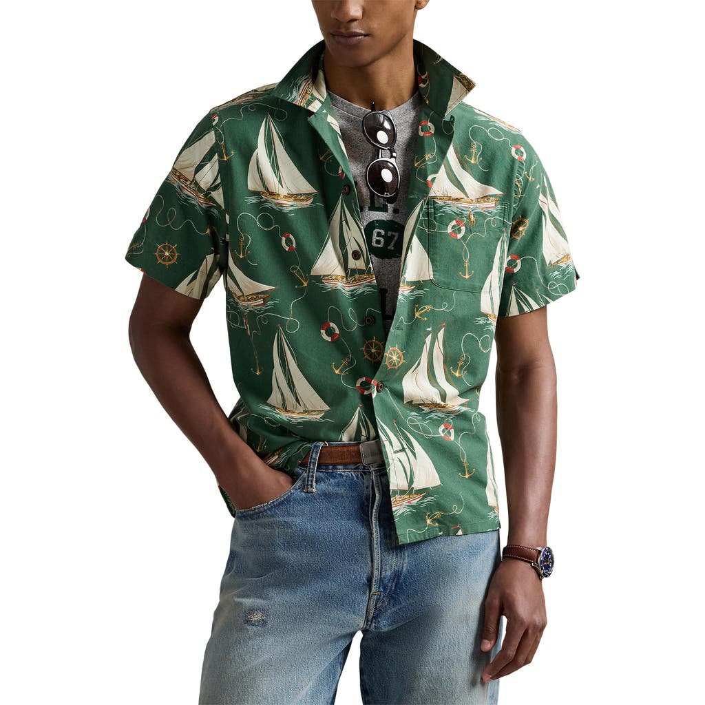 Polo Ralph Lauren Sailboat Print Cotton Oxford Cloth Camp Shirt