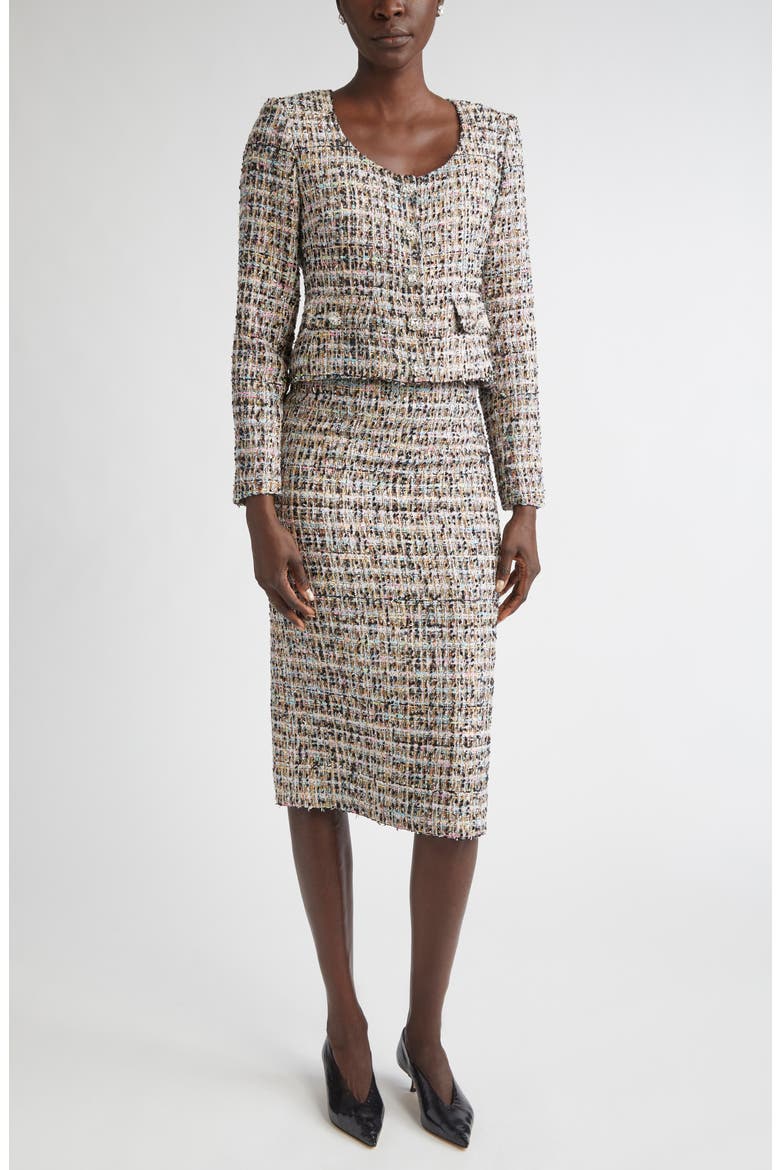 Metallic Tweed Jacket, Alternate, color, AQUA/ BLACK