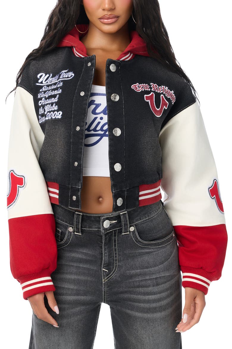 Teddy Padded Denim Hooded Bomber Jacket, Main, color, NIGHT SIGNAL