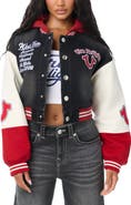 True Religion Teddy Padded Denim Hooded Bomber Jacket
