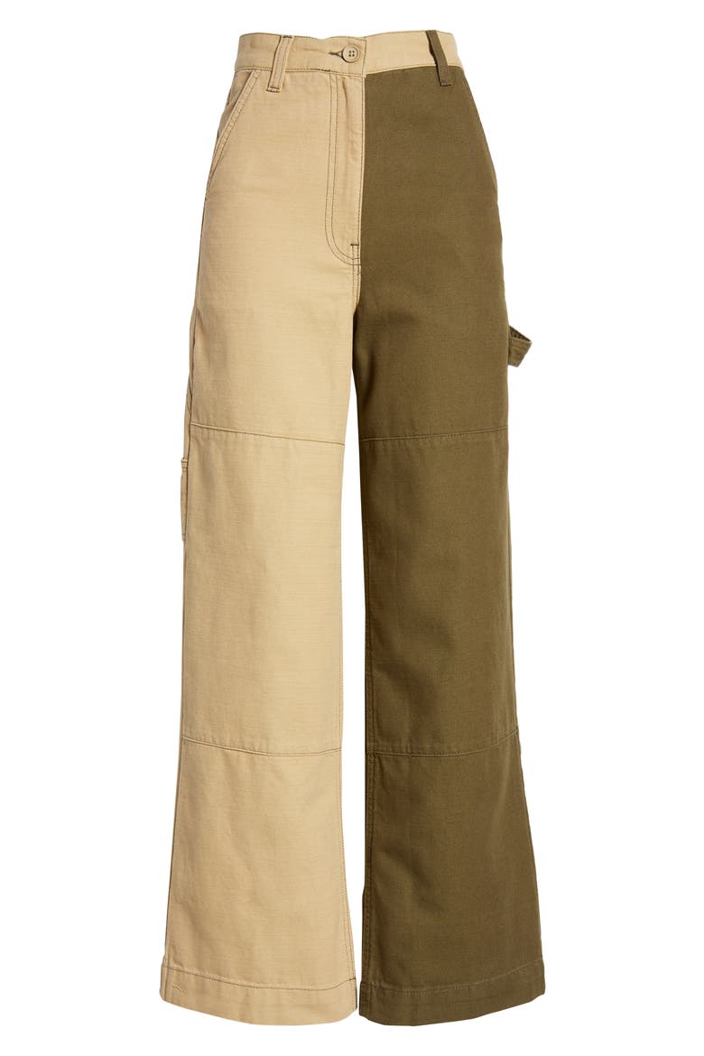 Color Splice Cotton Twill Flare Pants, Alternate, color, BEIGE