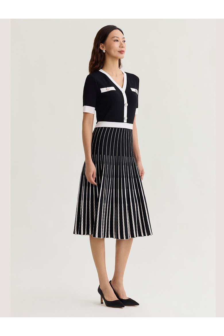 Fit & Flare Two-Tone Soft Knit Midi Dress, Alternate, color, Black