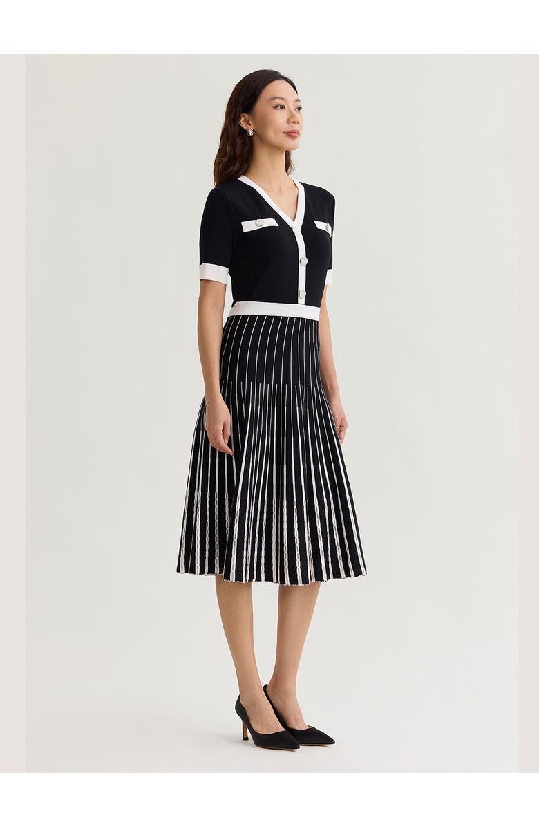 Misook Fit & Flare Two-Tone Soft Knit Midi Dress, Alternate, color, Black