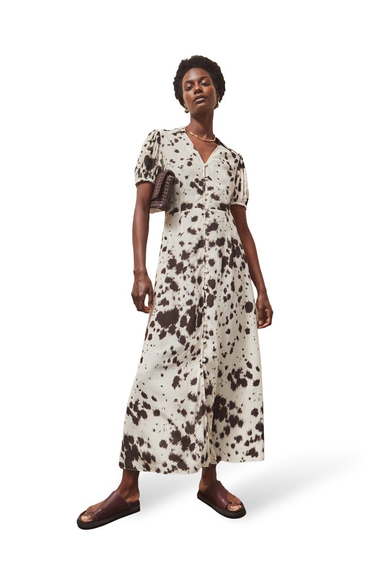 Ro&Zo Animal Print Button Front Shirt Dress, Main, color, Mono