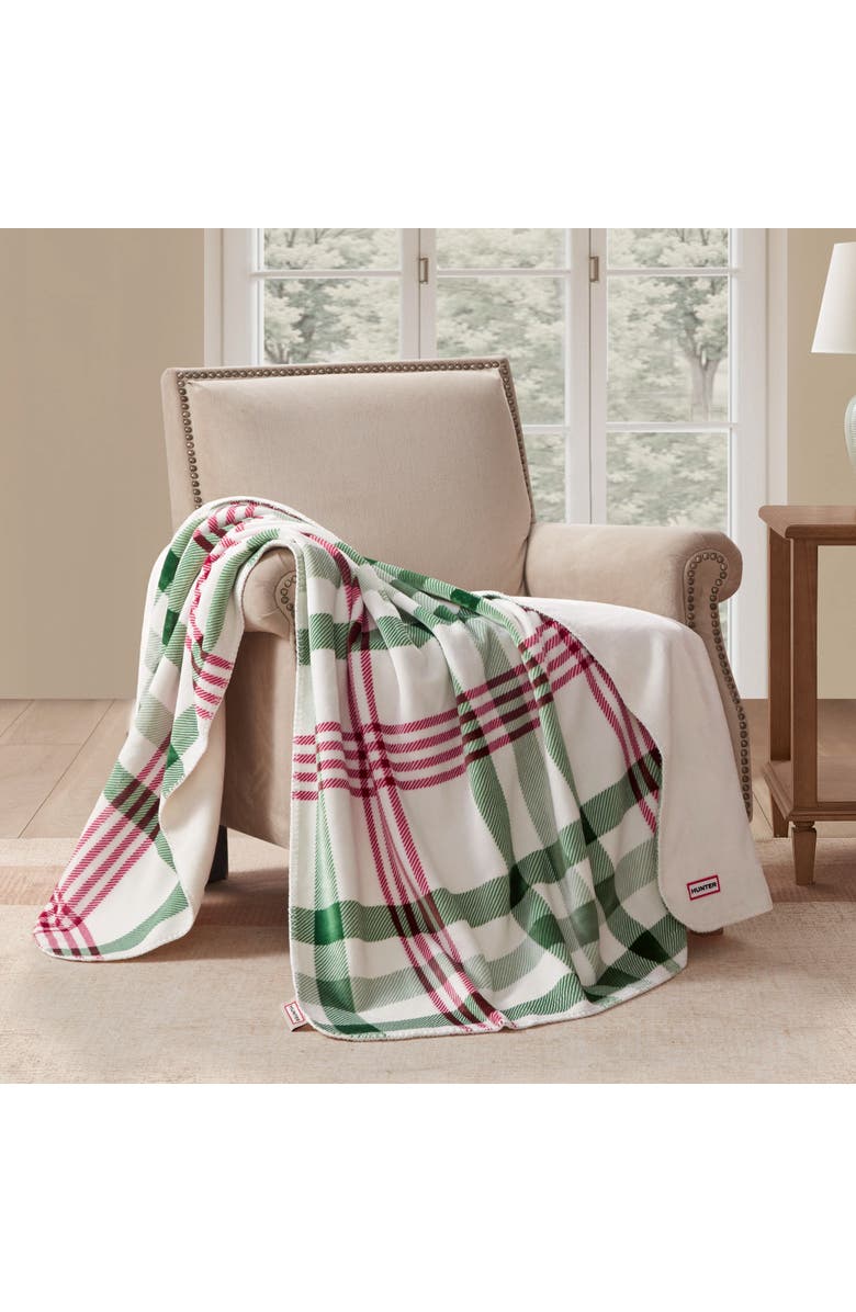 Hunter Reversible Plush Throw Blankets, Alternate, color, Noellia Juniper Plaid