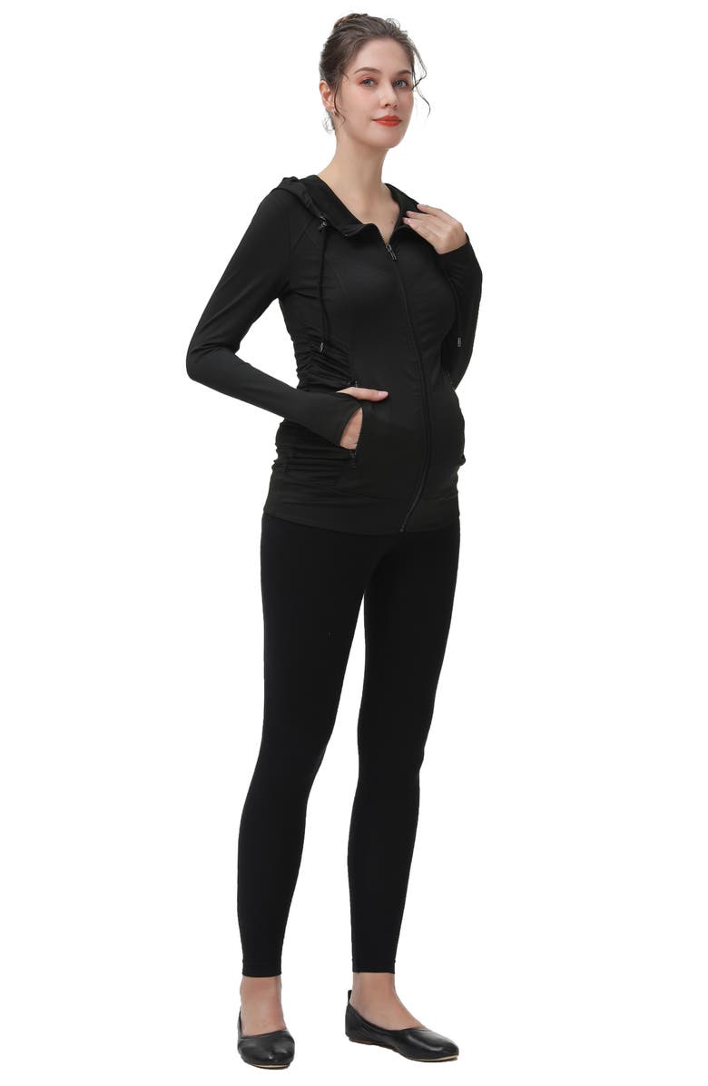 Kimi and Kai Momo Ruched Zip Maternity Hoodie, Alternate, color, Black