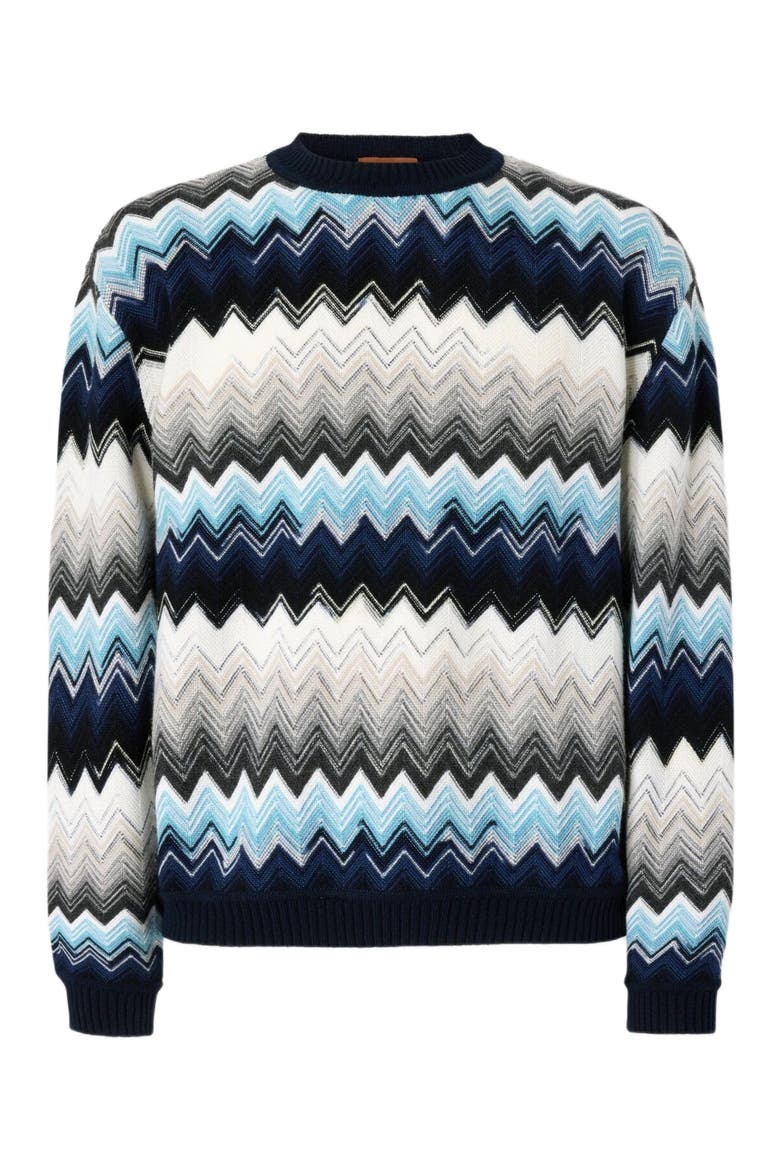 Crew Neck Sweater With Flame Zigzag Pattern, Alternate, color, Black & Blue