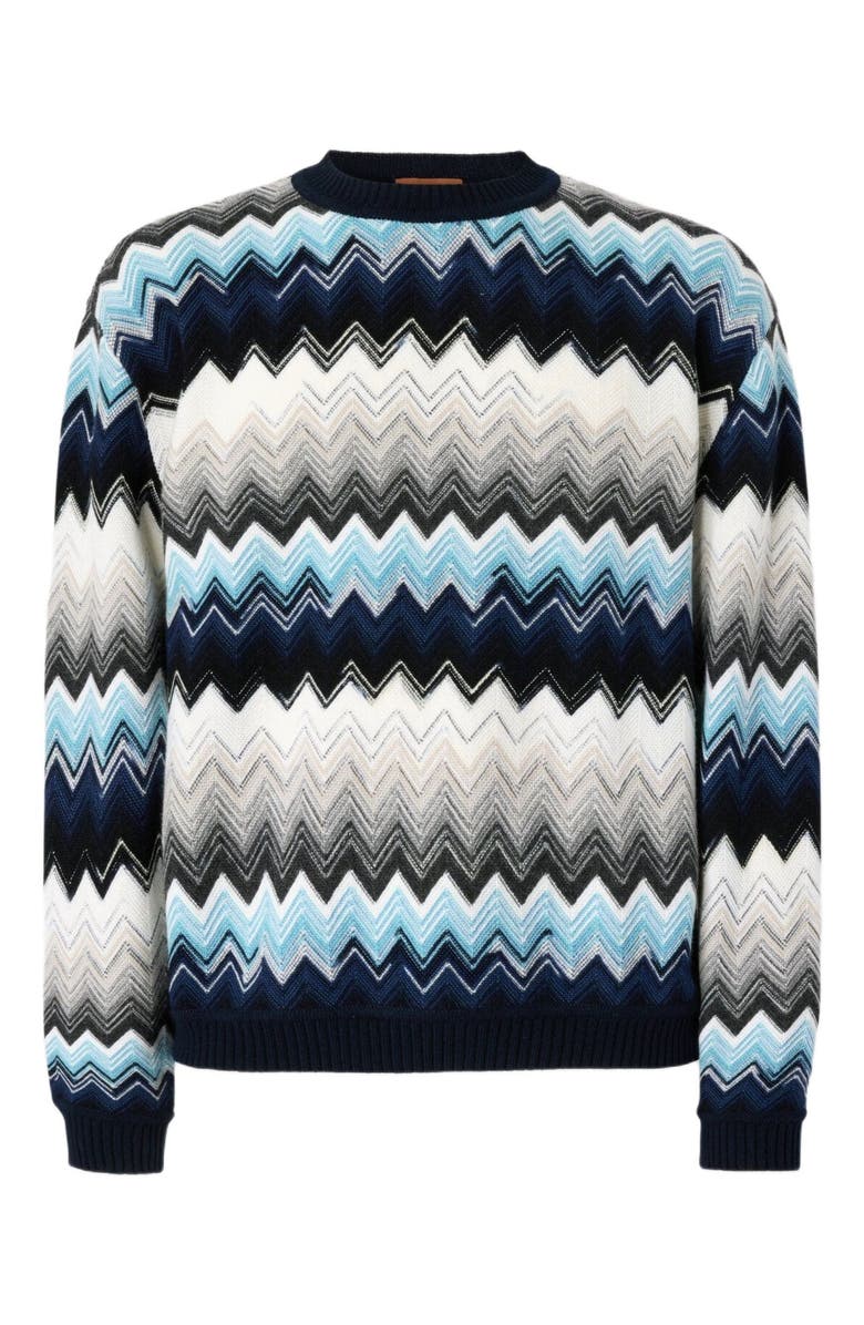 Missoni Crew Neck Sweater With Flame Zigzag Pattern, Alternate, color, Black & Blue