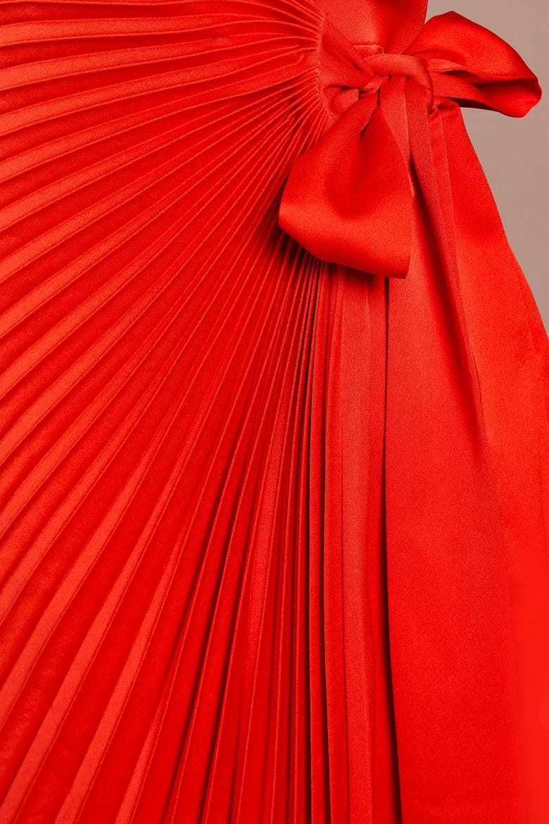 Satin Long Sleeve V-Neck Wrap Dress, Alternate, color, Flame Red