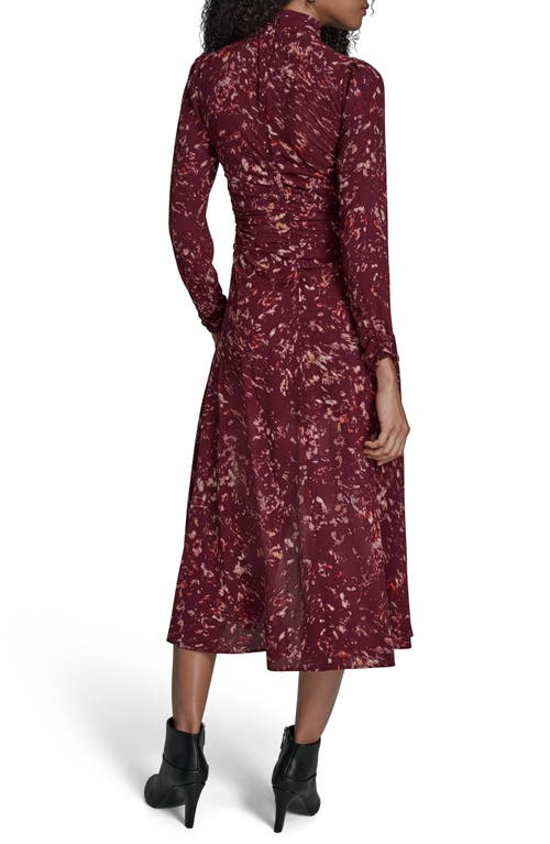Bcbg Abstract Print Long Sleeve Midi Dress In Burgundy