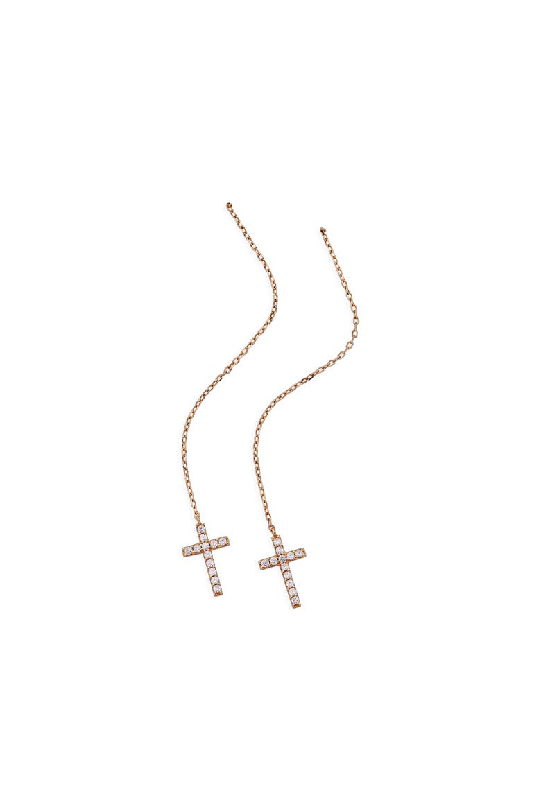 Delicate Pave Cross Threader Earrings, Main, color, Gold