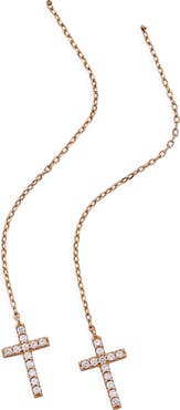 Alex and Ani Delicate Pave Cross Threader Earrings