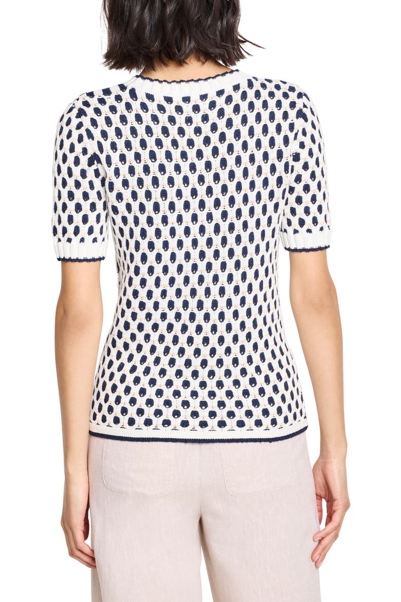 Geo Tuck Stitch Short Sleeve Sweater, Alternate, color, INDIGO MULTI