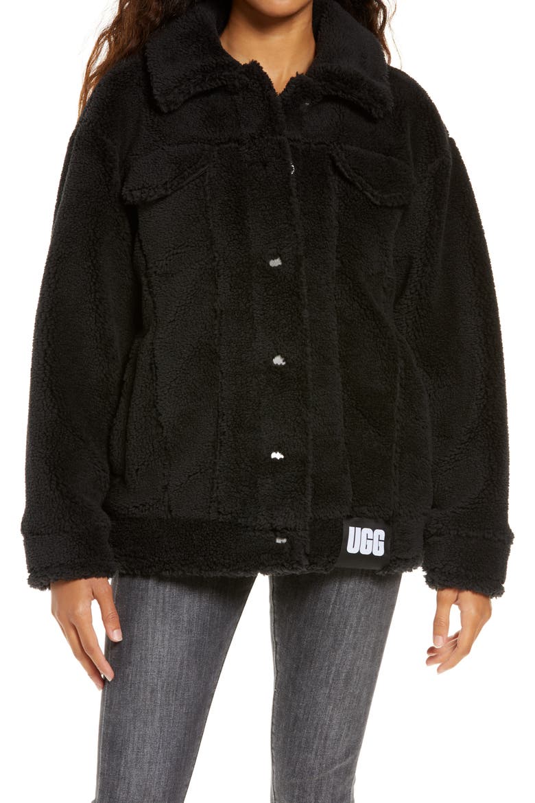 Fleece Trucker Jacket, Alternate, color, BLK
